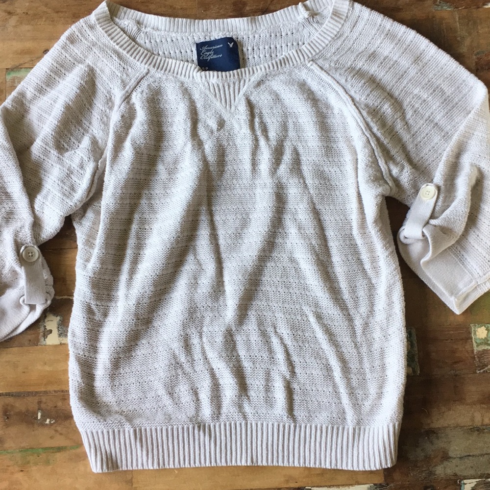 American Eagle Off White Knit Light Sweater